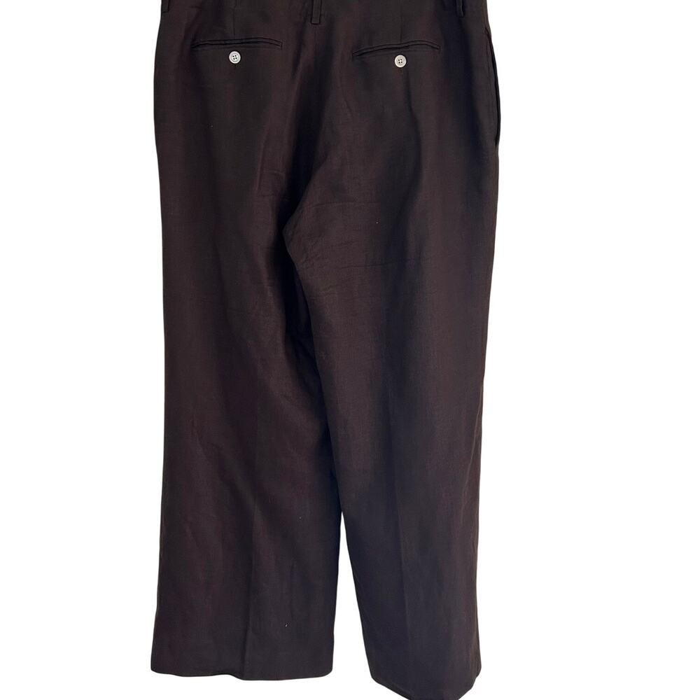 Lauren Ralph Lauren Linen Wide Leg Pants Brown Flat Front Trouser Women 12 - Picture 3 of 8